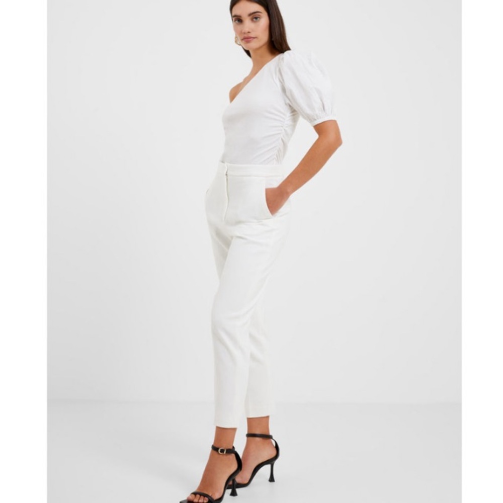 NWT FRENCH CONNECTION ivory one shoulder puff sleeve cinched top